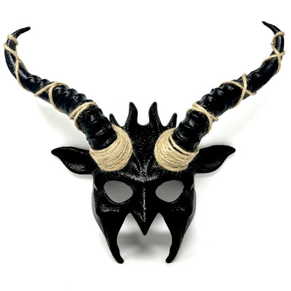 Krampus Ram Goat Demon with Horns Devil Halloween Masquerade Mask, Demonic Metallic Finish Mask