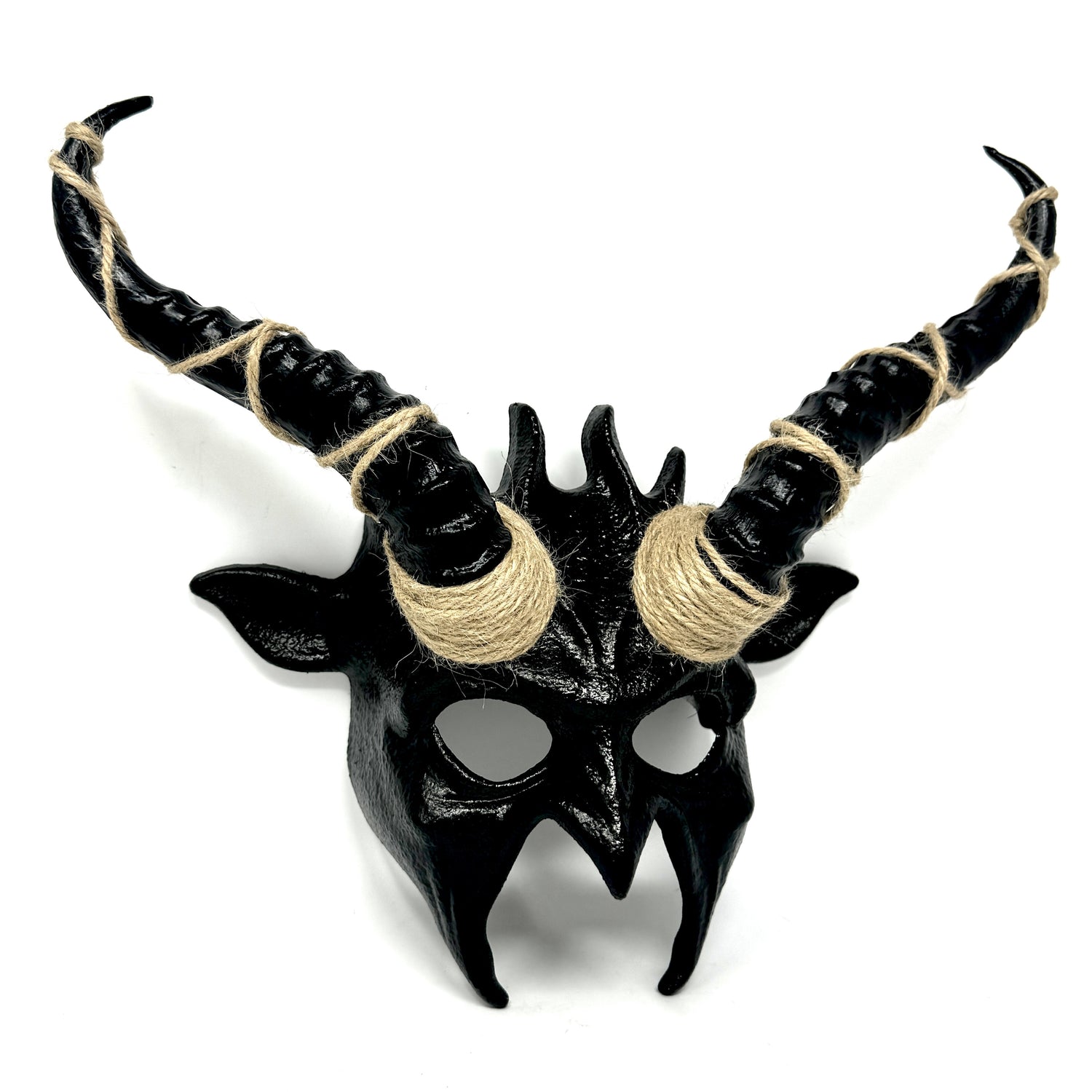 Krampus Ram Goat Demon with Horns Devil Halloween Masquerade Mask, Demonic Metallic Finish Mask