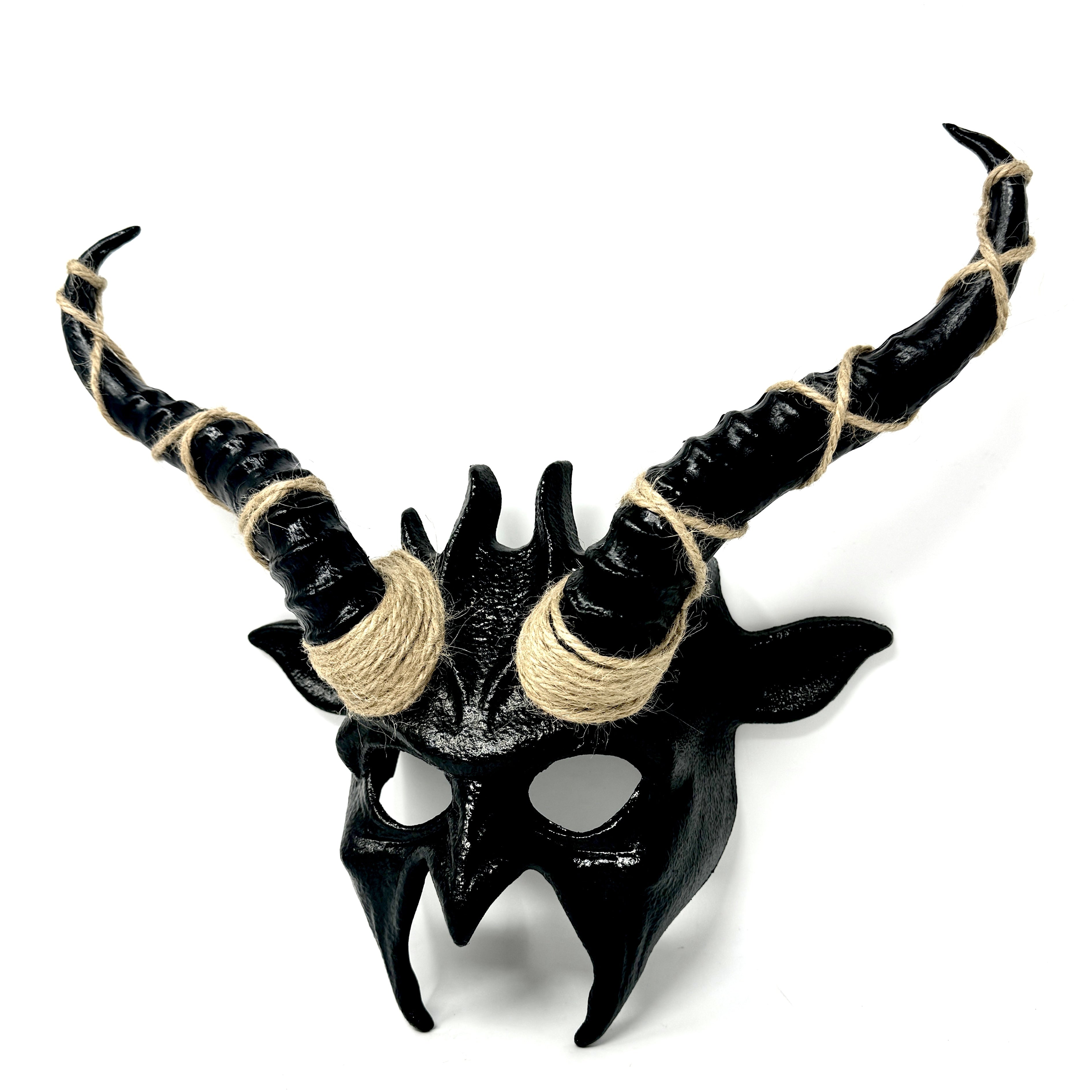 Krampus Ram Goat Demon with Horns Devil Halloween Masquerade Mask, Demonic Metallic Finish Mask