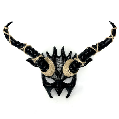 Krampus Ram Goat Demon with Horns Devil Halloween Masquerade Mask, Demonic Metallic Finish Mask