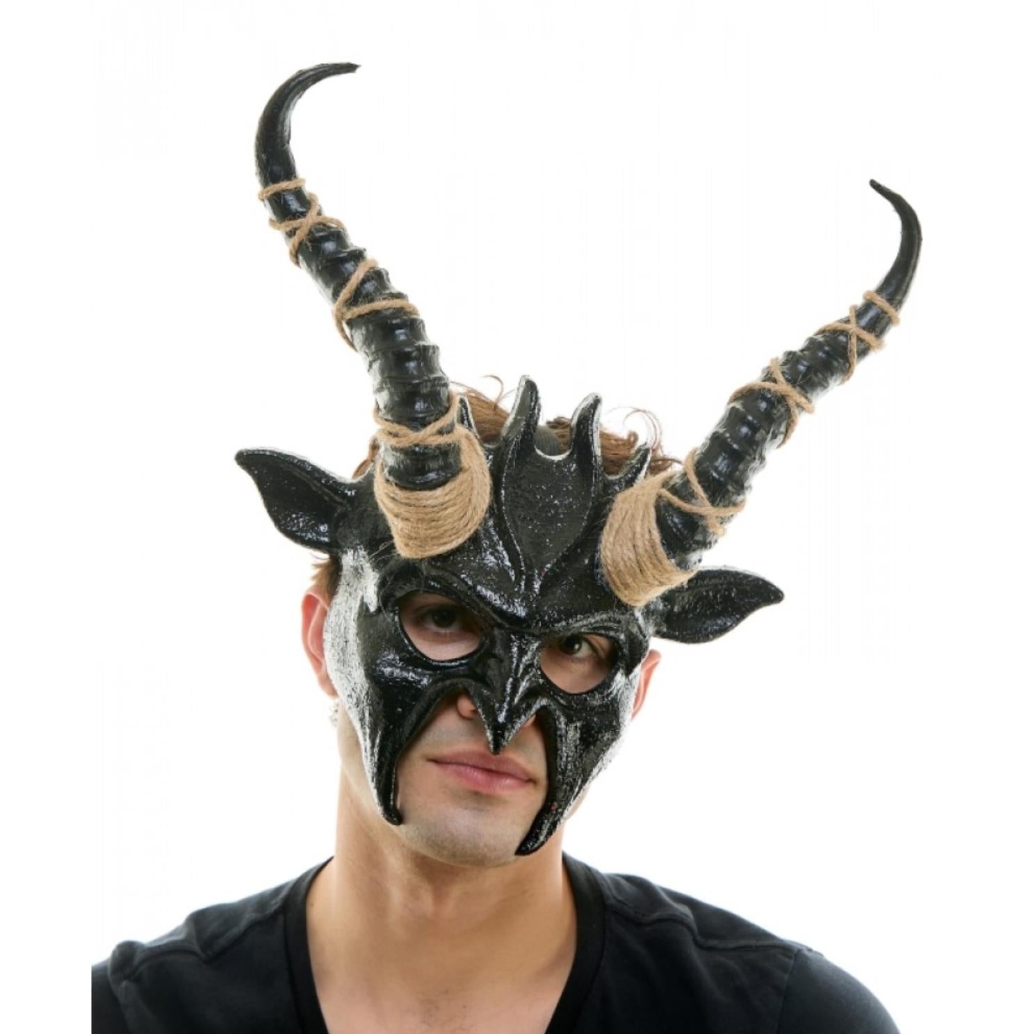 Krampus Ram Goat Demon with Horns Devil Halloween Masquerade Mask, Demonic Metallic Finish Mask