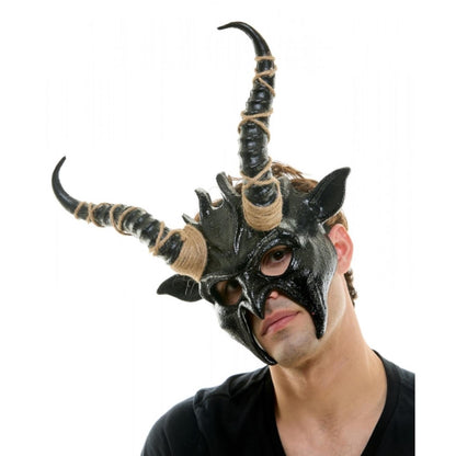 Krampus Ram Goat Demon with Horns Devil Halloween Masquerade Mask, Demonic Metallic Finish Mask