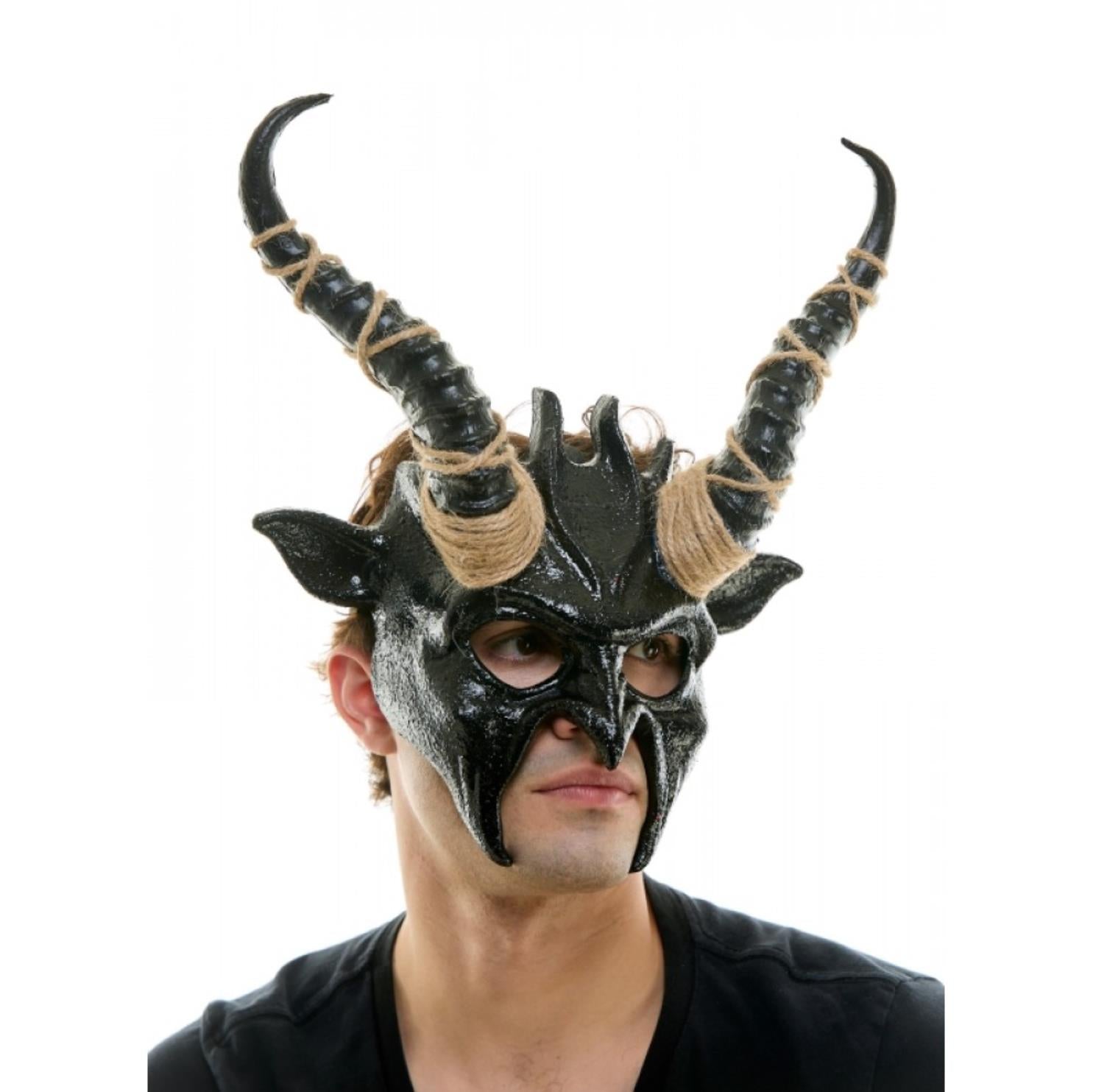 Krampus Ram Goat Demon with Horns Devil Halloween Masquerade Mask, Demonic Metallic Finish Mask