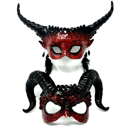 Couples Masquerade Masks, Men Women Devil Demon Goat Horn Costume Mask For Halloween Cosplay Party