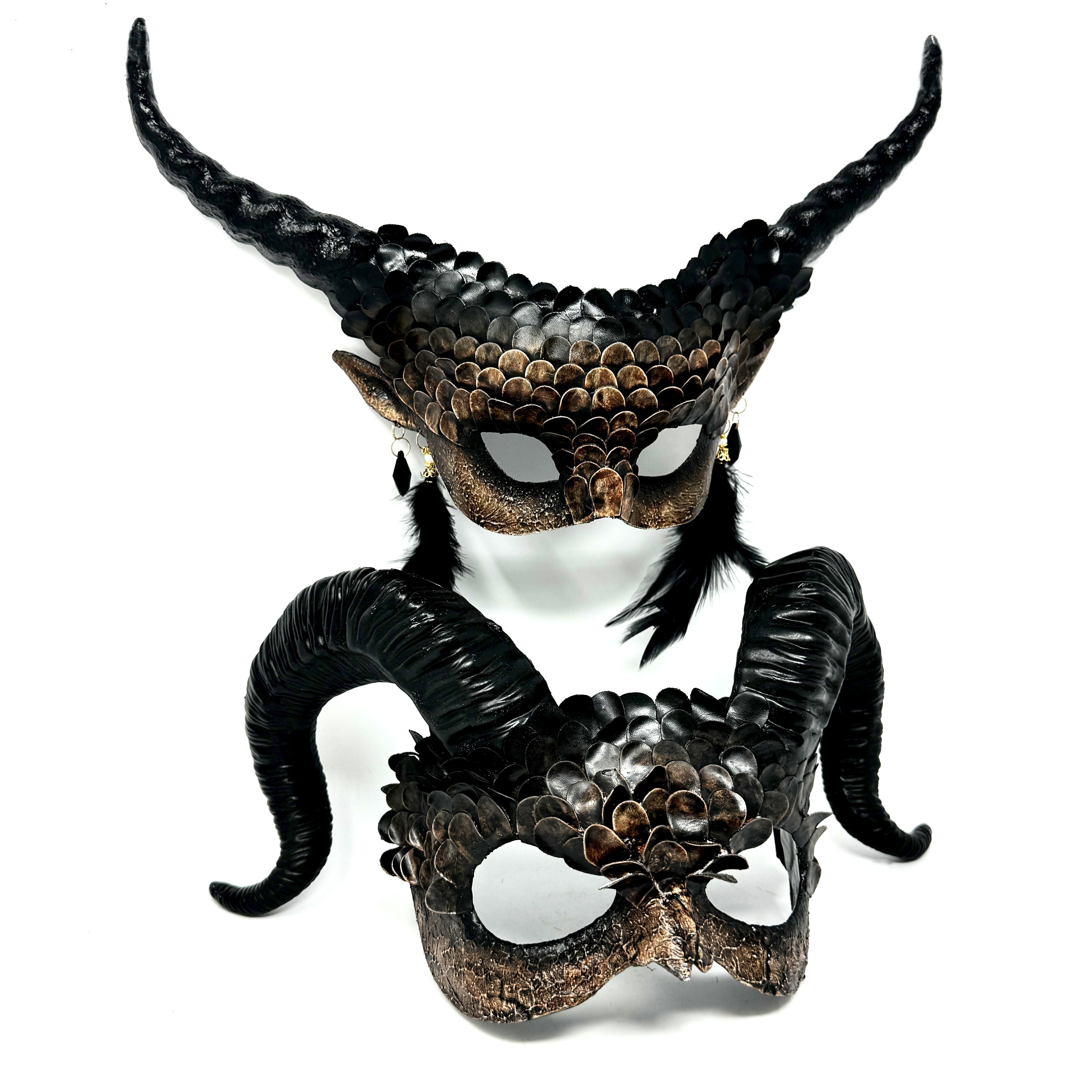 Couples Masquerade Masks, Men Women Devil Demon Goat Horn Costume Mask For Halloween Cosplay Party