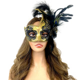 Black & Silver Lady Women Girl Costume Venetian mask Feather Masquerade Mask Mardi Gras For Party, Halloween, Christmas
