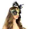 Red & Gold Lady Women Girl Costume Venetian mask Feather Masquerade Mask Mardi Gras For Party, Halloween, Christmas