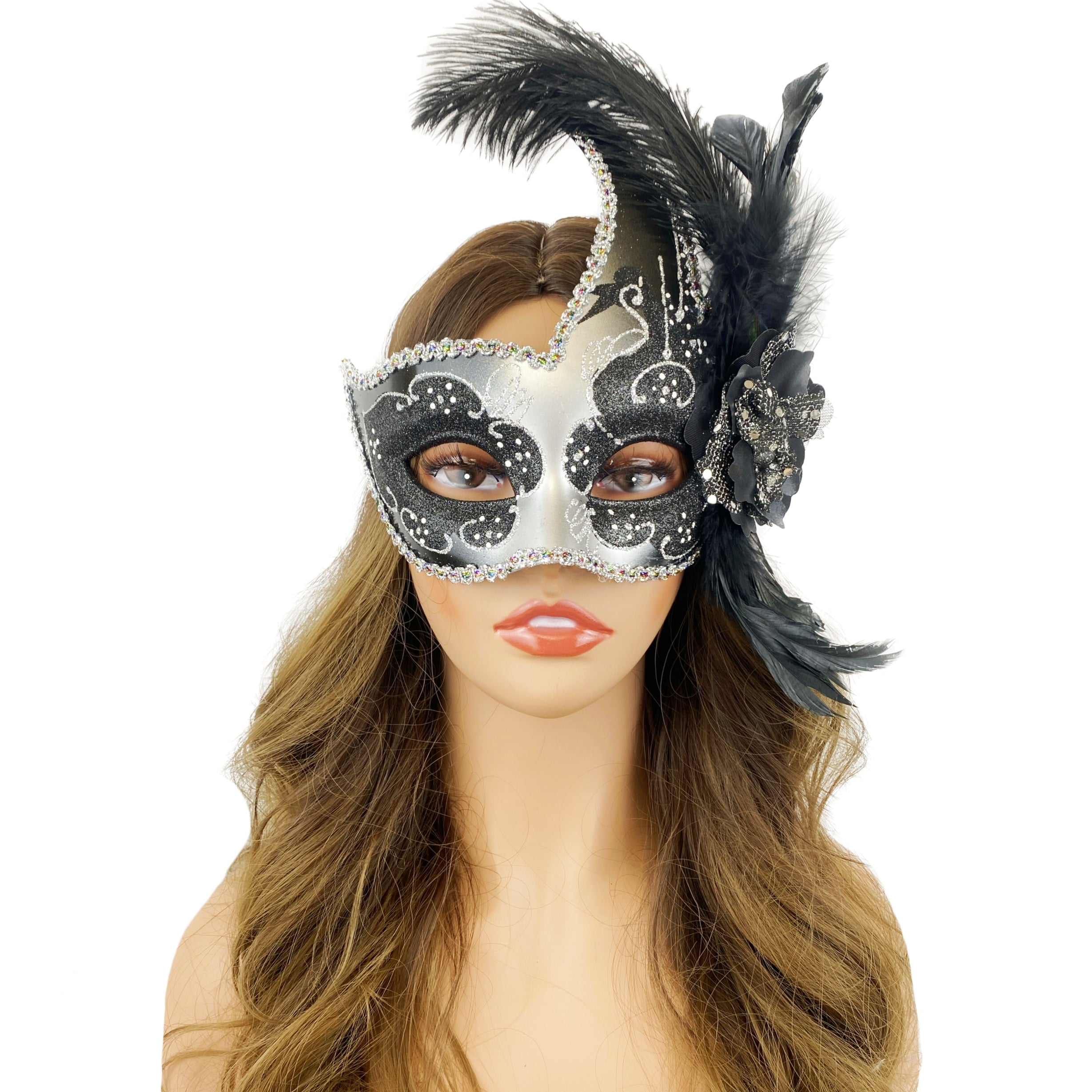 Women Costume Venetian Feather Masquerade Party Mask For Mardi Gras , Halloween