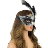 Black & Gold Lady Women Girl Costume Venetian mask Feather Masquerade Mask Mardi Gras For Party, Halloween, Christmas