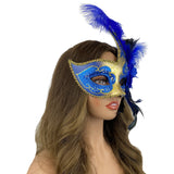 Blue & Silver Lady Women Girl Costume Venetian mask Feather Masquerade Mask Mardi Gras For Party, Halloween, Christmas