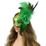 Black & Gold Lady Women Girl Costume Venetian mask Feather Masquerade Mask Mardi Gras For Party, Halloween, Christmas