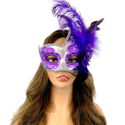 Lady Women Girl Costume Venetian Feather Masquerade Mask For Mardi Gras Party, Halloween, Christmas