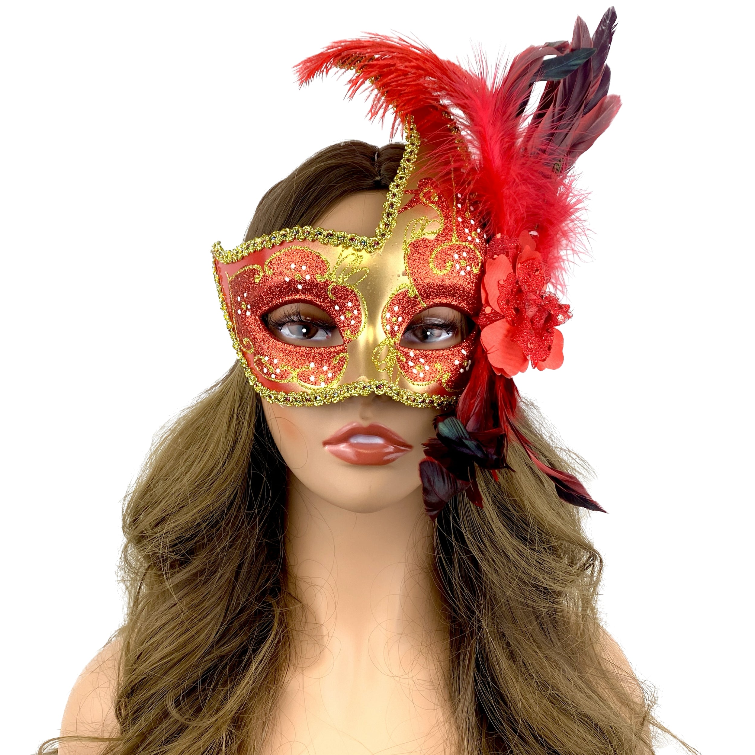 Lady Women Girl Costume Venetian Feather Masquerade Mask For Mardi Gras Party, Halloween, Christmas