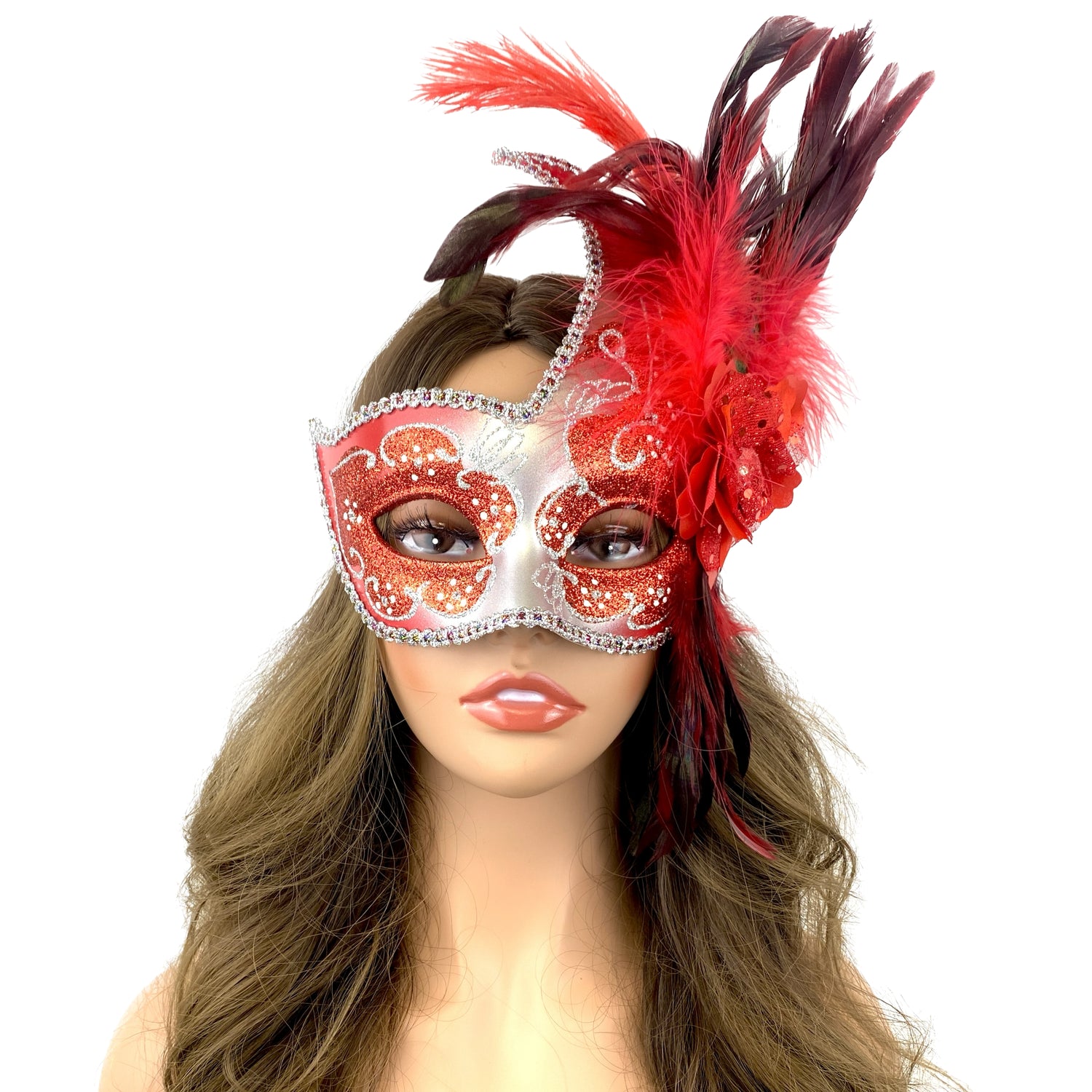 Lady Women Girl Costume Venetian Feather Masquerade Mask For Mardi Gras Party, Halloween, Christmas