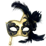 Women Venetian Feather Masquerade Mask With Stick, For Costume Party, Halloween, Christmas