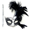 Women Venetian Feather Masquerade Mask With Stick, For Costume Party, Halloween, Christmas