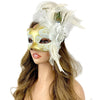 Green & Gold Lady Women Girl Costume Venetian mask Feather Masquerade Mask Mardi Gras For Party, Halloween, Christmas