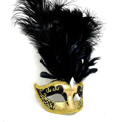 Women Feather Masquerade Party Mask For Mardi Gras , Halloween - Gold &amp; Black