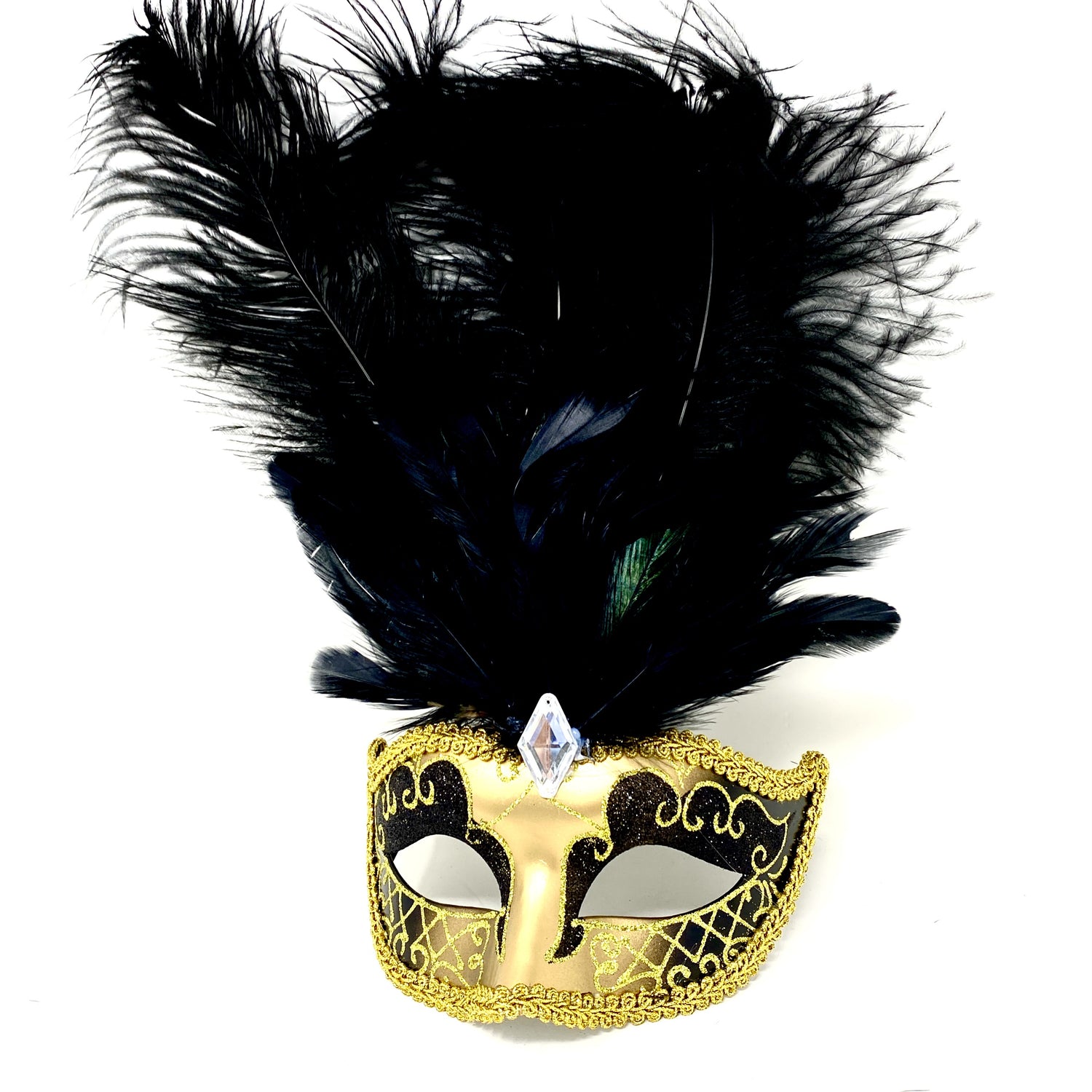 Women Feather Masquerade Party Mask For Mardi Gras , Halloween - Gold &amp; Black