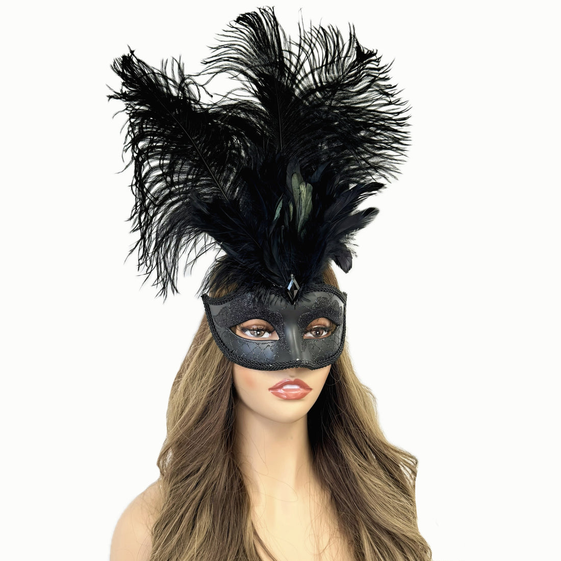Black Women Masquerade Mask Costume Venetian Feather Masks For Mardi Gras Party, Halloween