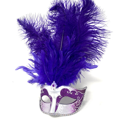 Women Feather Masquerade Party Mask For Mardi Gras , Halloween - Purple &amp; Silver