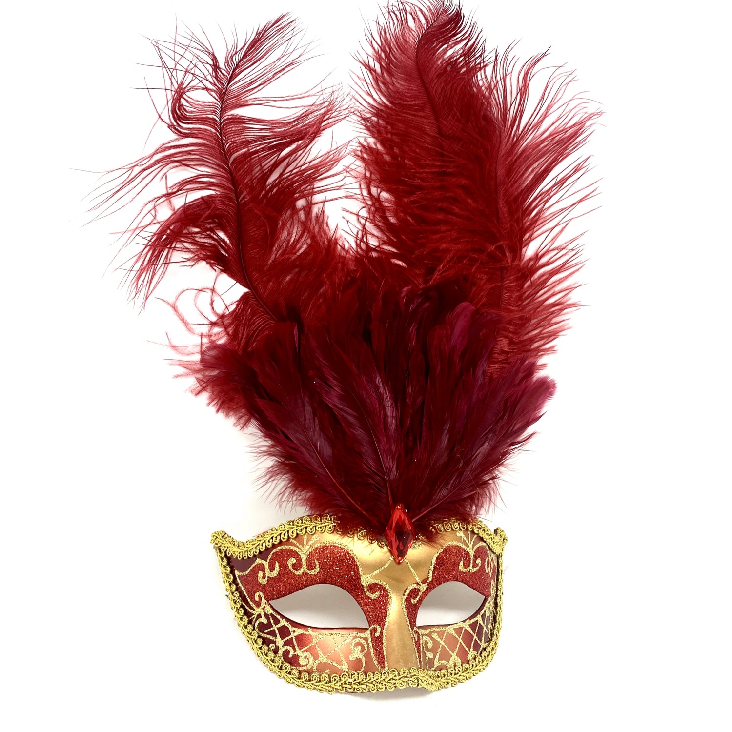Women Feather Masquerade Party Mask For Mardi Gras , Halloween - Burgundy
