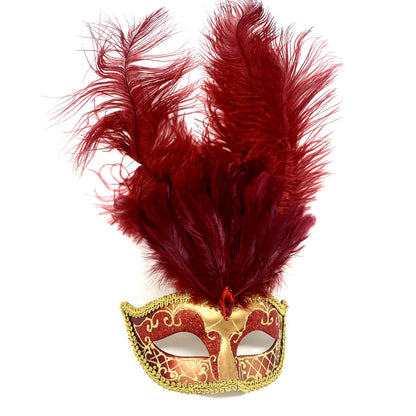 Women Feather Masquerade Party Mask For Mardi Gras , Halloween - Burgundy