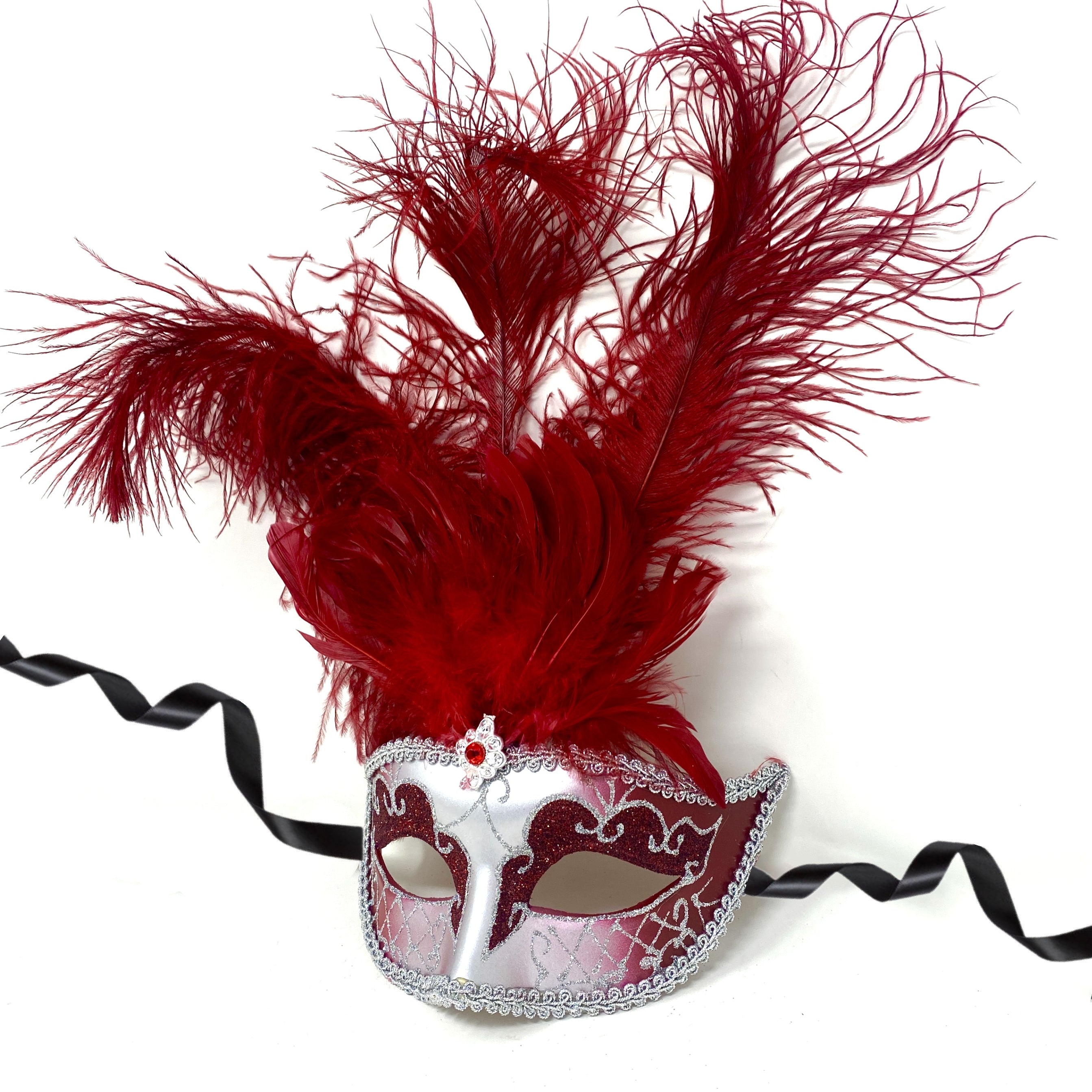 Women Costume Venetian Feather Masquerade Mask For Mardi Gras Party, Halloween, Christmas