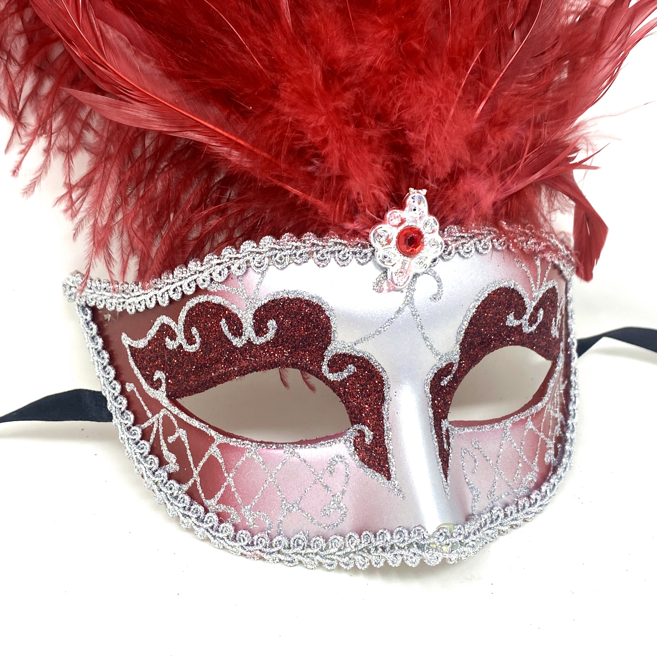 Women Costume Venetian Feather Masquerade Mask For Mardi Gras Party, Halloween, Christmas