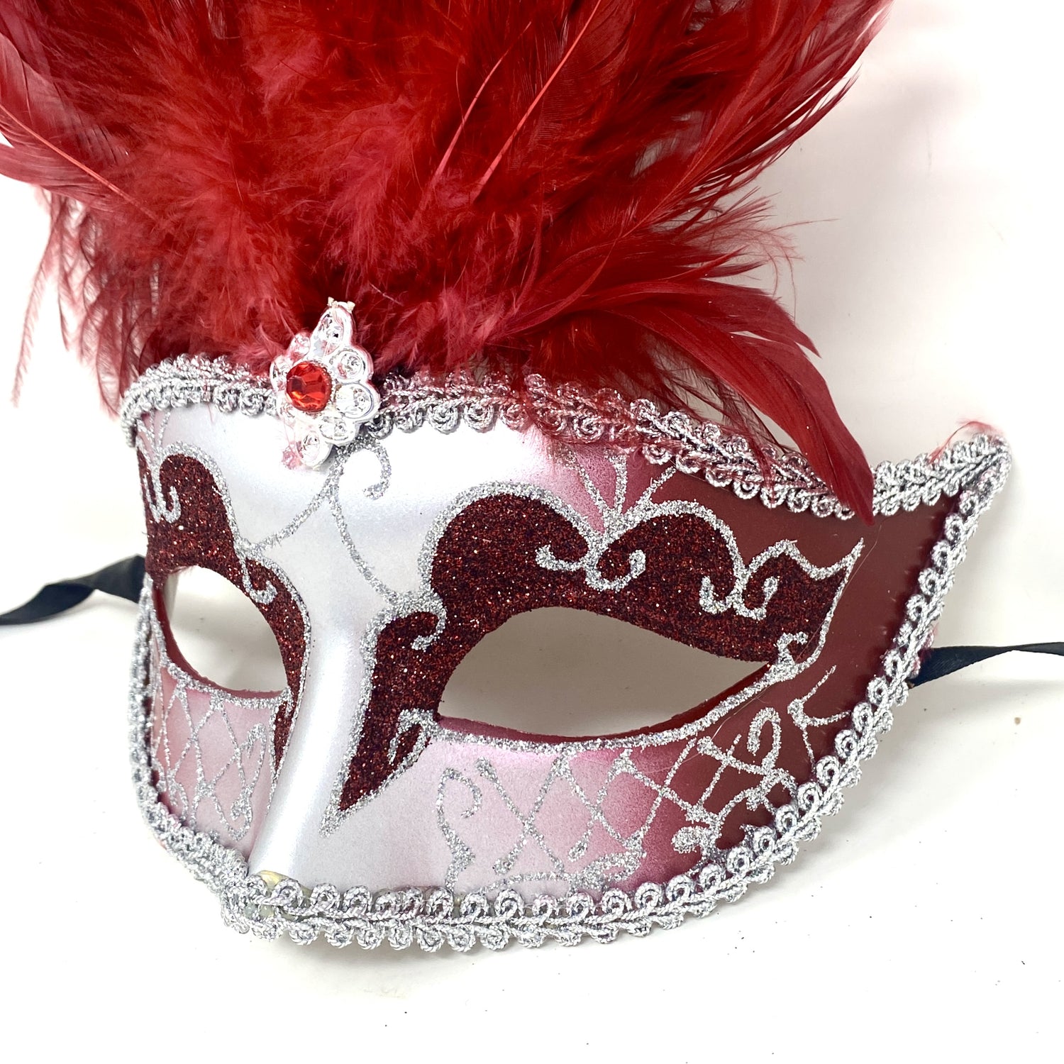 Women Costume Venetian Feather Masquerade Mask For Mardi Gras Party, Halloween, Christmas