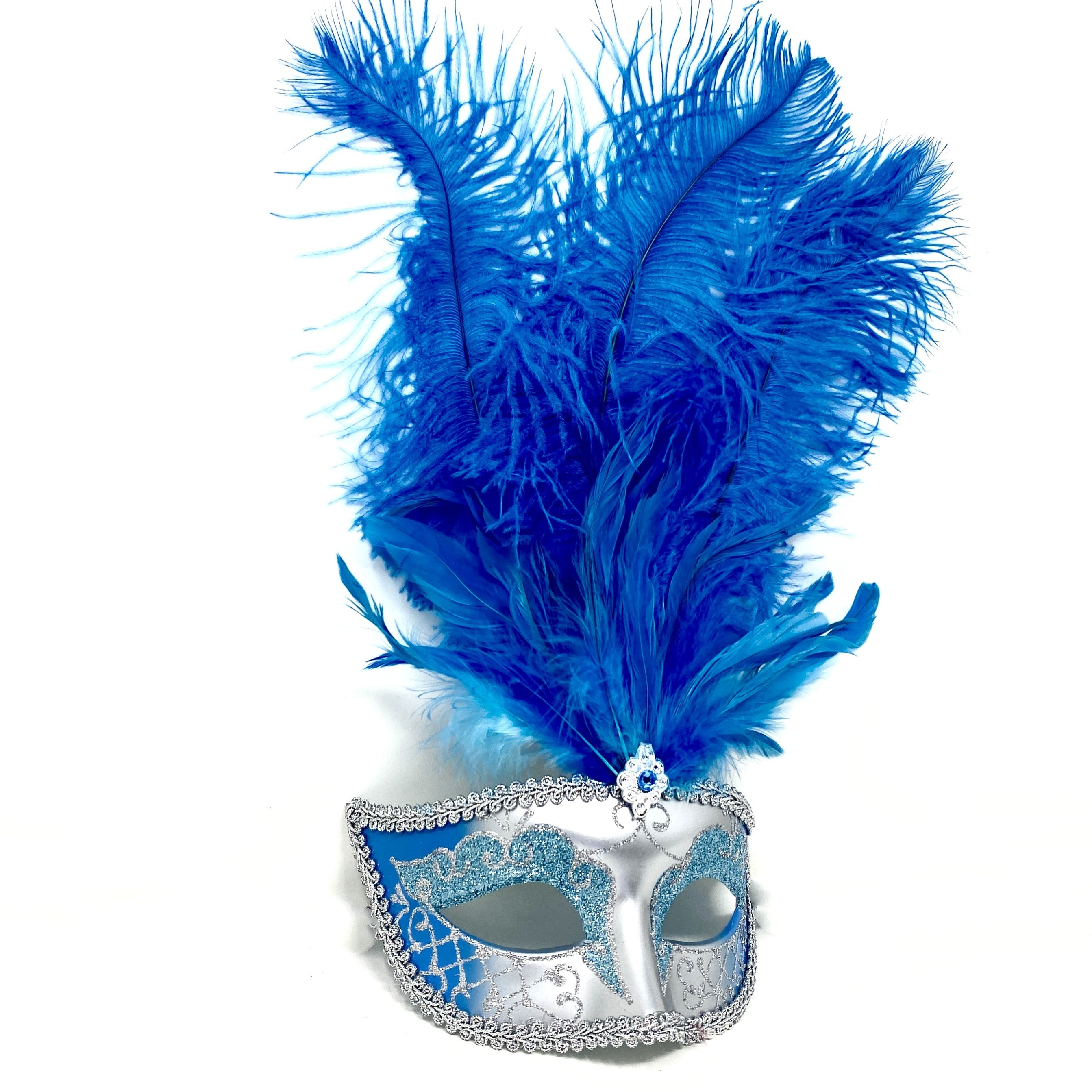 Women Feather Masquerade Party Mask For Mardi Gras , Halloween -Blue