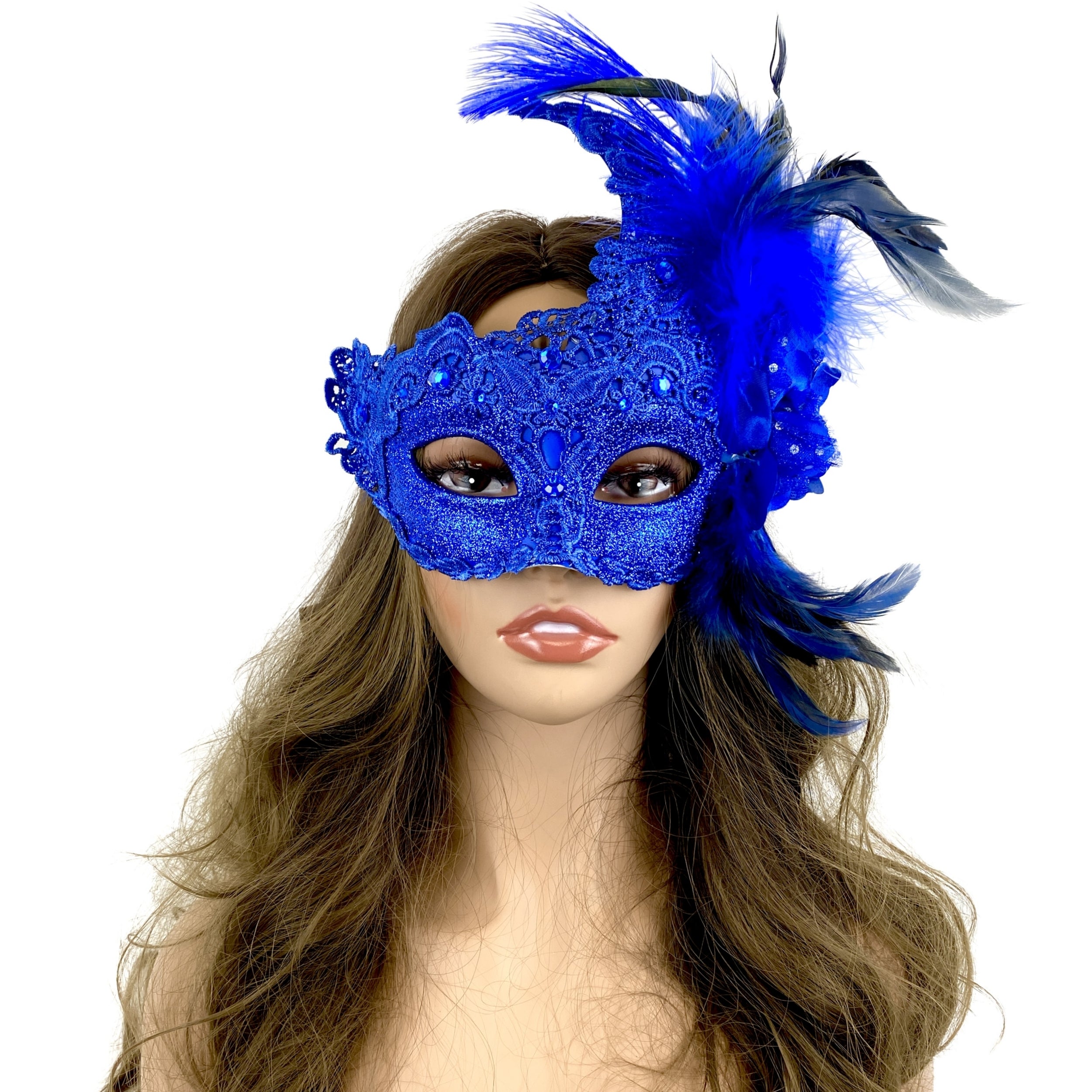 Blue Women Venetian Feather Masquerade Party Mask For Mardi Gras , Halloween