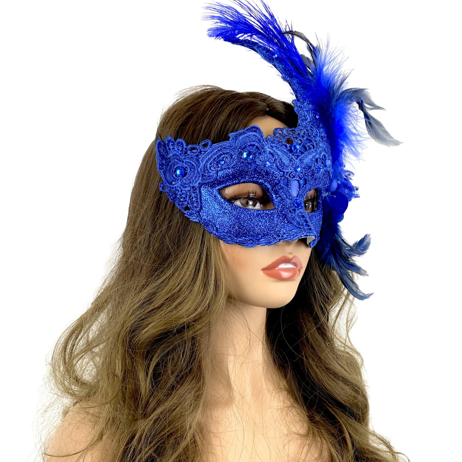 Blue Women Venetian Feather Masquerade Party Mask For Mardi Gras , Halloween