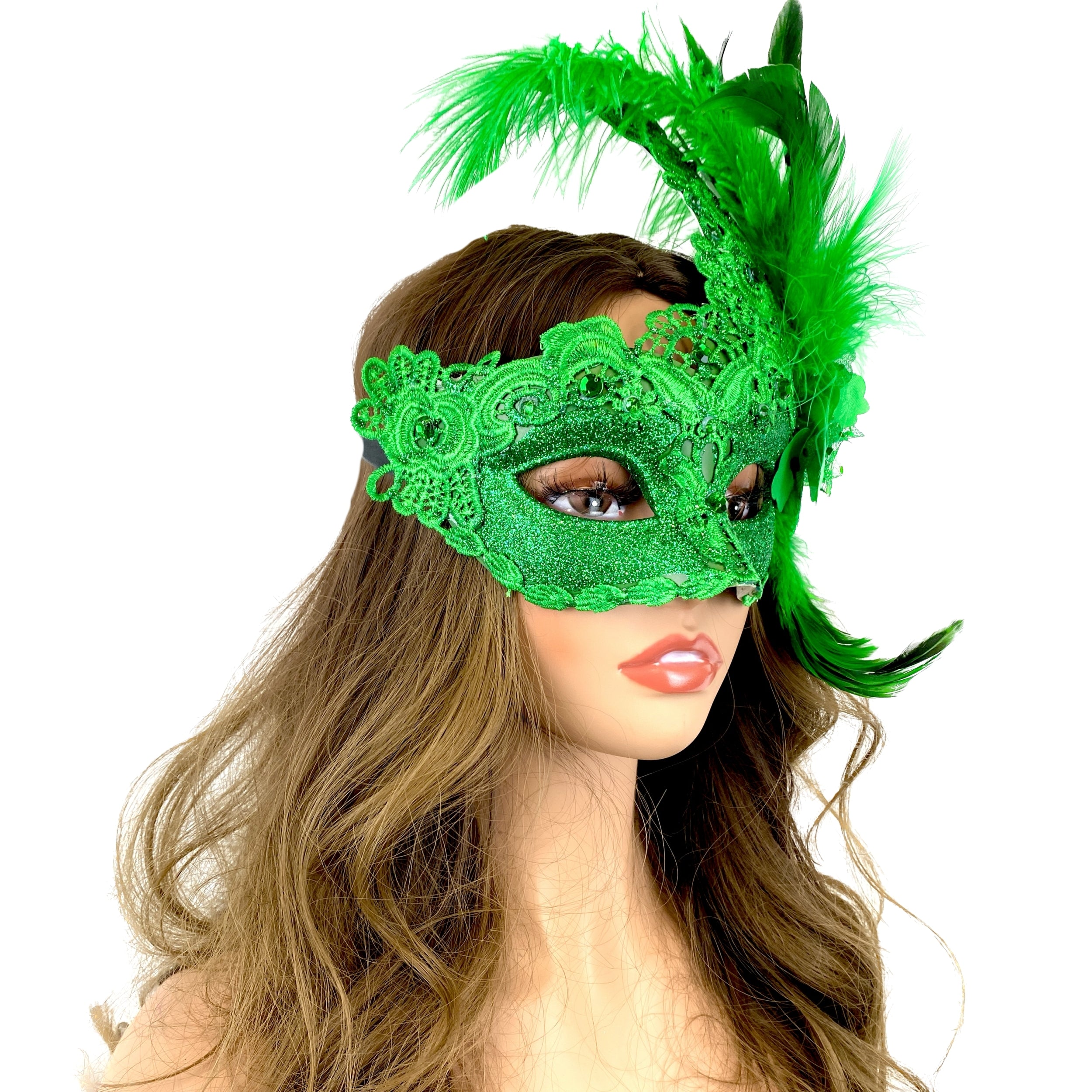 Green Women Venetian Feather Masquerade Party Mask For Mardi Gras , Halloween