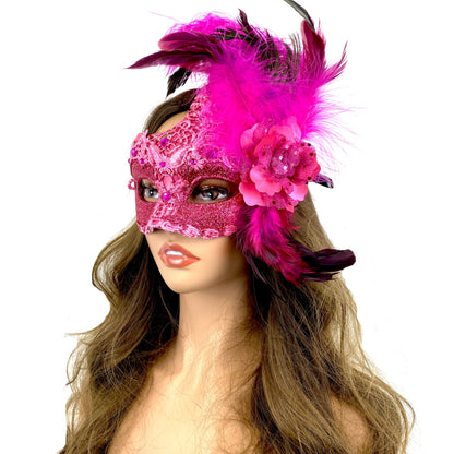 Lady Women Girl Costume Venetian Feather Masquerade Mask For Mardi Gras Party, Halloween, Christmas