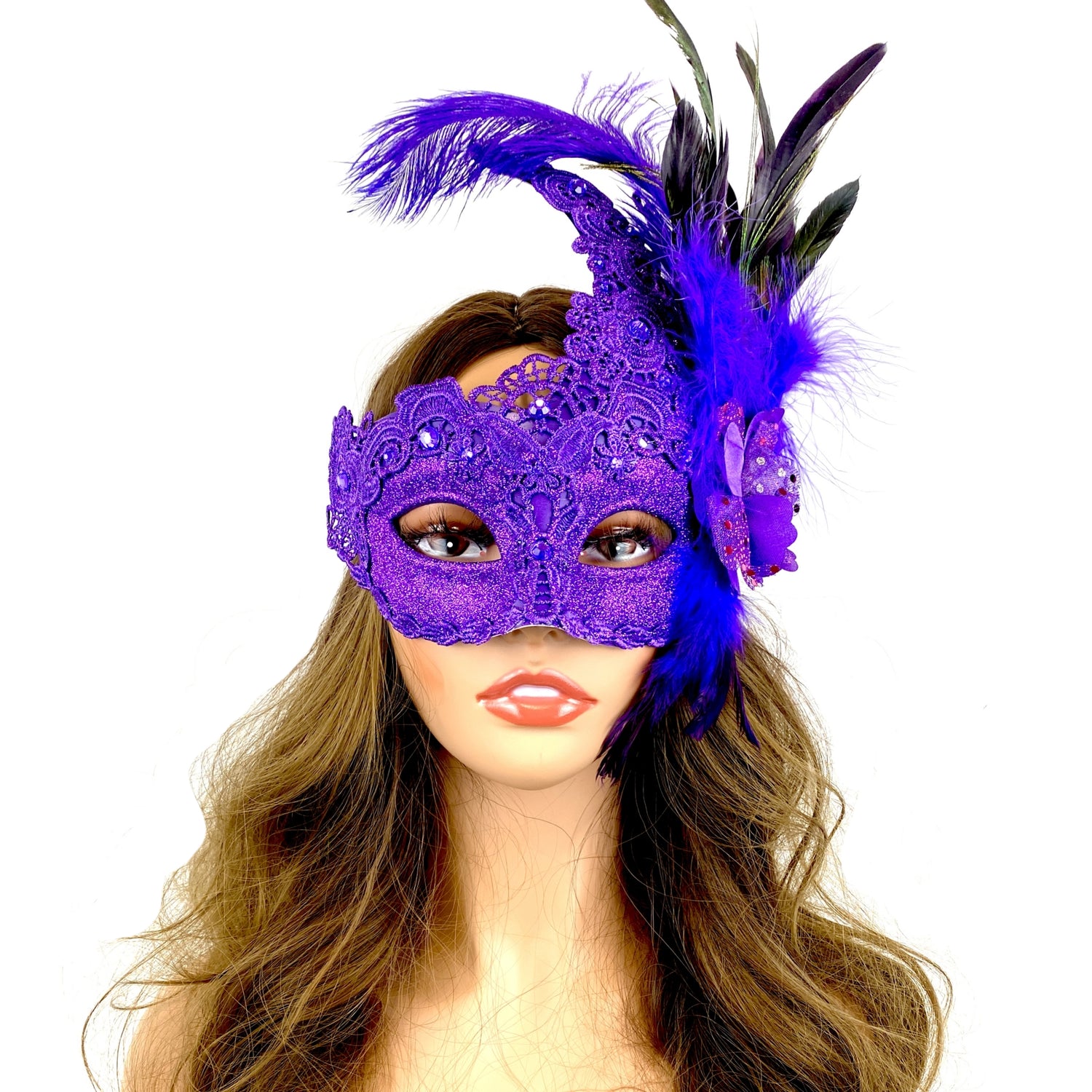 Purple Women Venetian Feather Masquerade Party Mask For Mardi Gras , Halloween