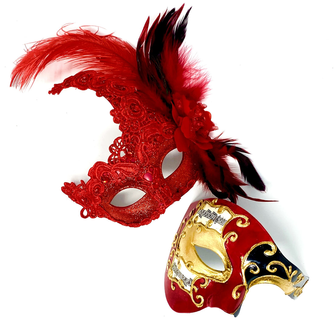 Couples Masquerade Masks, Men Women Venetian Feather Mask For Mardi Gras Cosplay Wedding Graduation Party