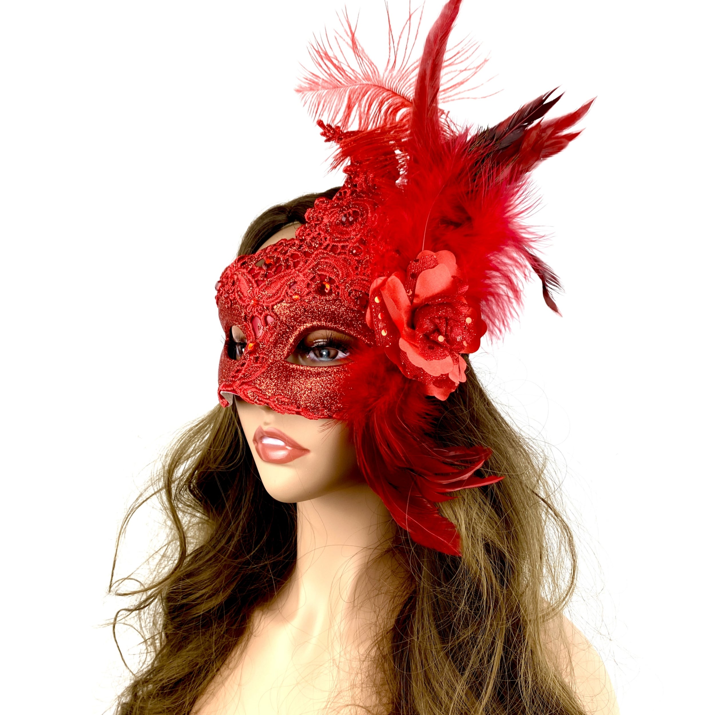Women Costume Venetian Feather Masquerade Mask For Mardi Gras Halloween
