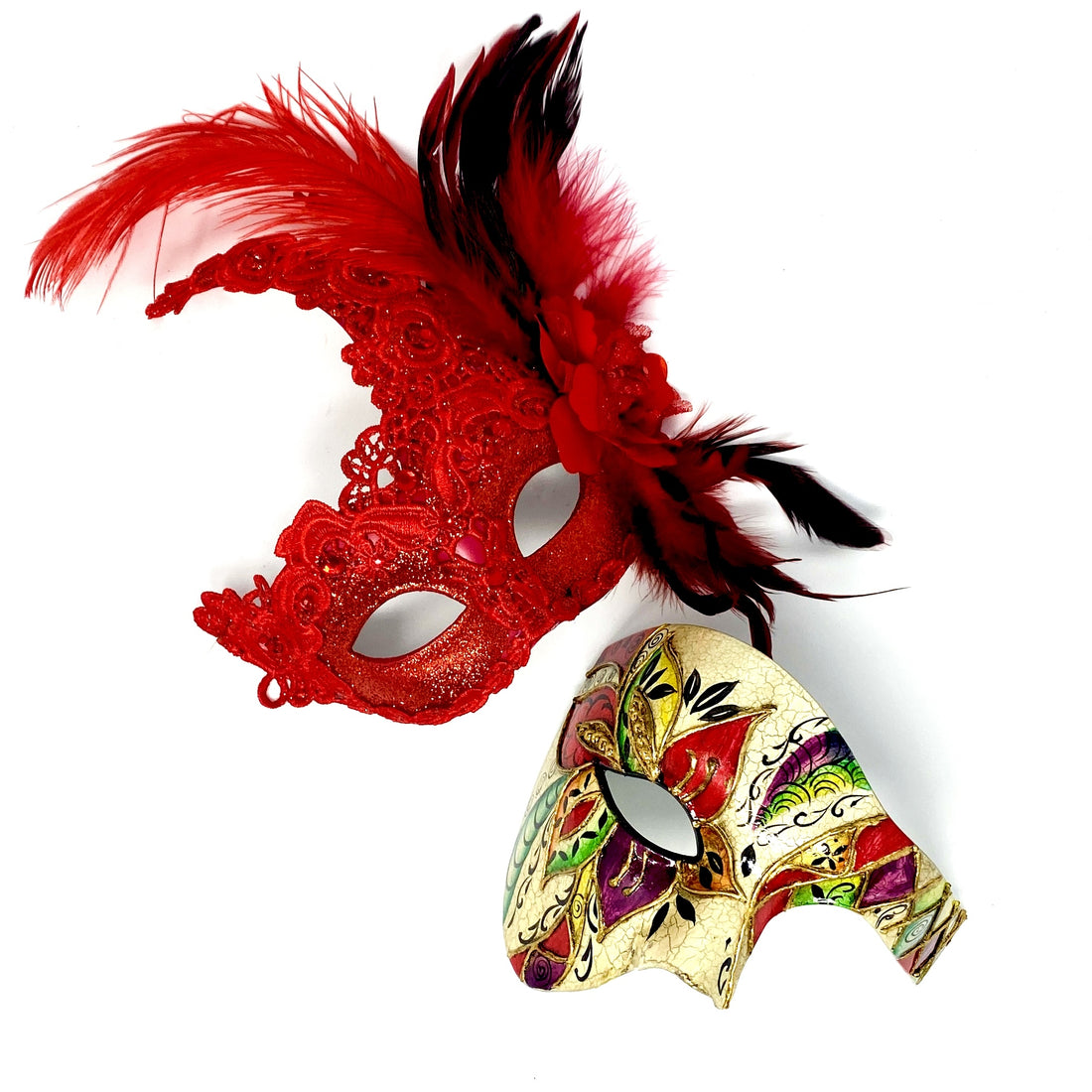 Couples Masquerade Masks, Men Women Venetian Feather Mask For Mardi Gras Cosplay Wedding Graduation Party