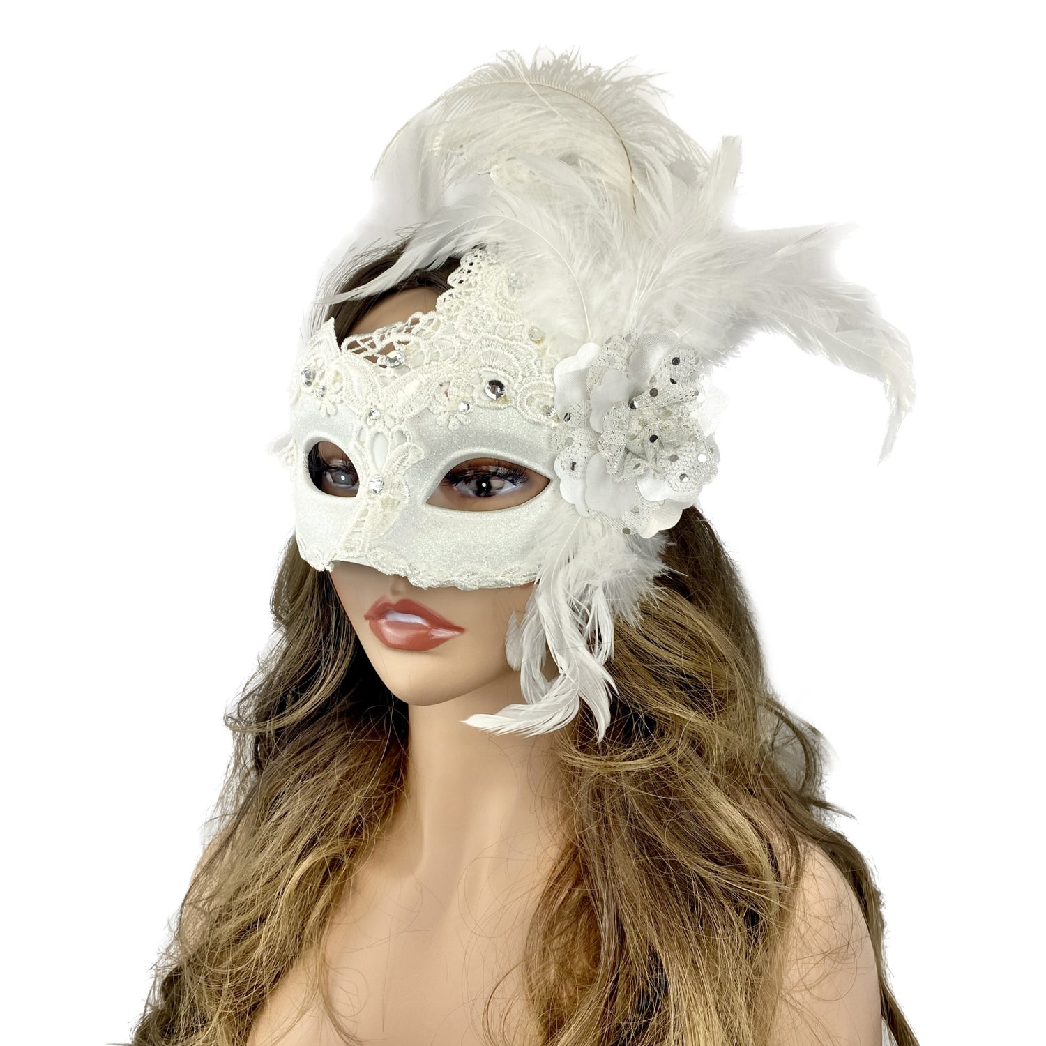 Lady Women Girl Costume Venetian Feather Masquerade Mask For Mardi Gras Party, Halloween, Christmas