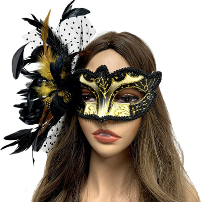 Women Costume Venetian Feather Masquerade Mask For Mardi Gras Party, Halloween, Christmas