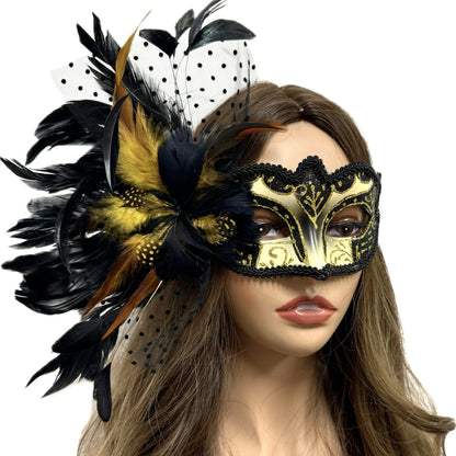 Women Costume Venetian Feather Masquerade Mask For Mardi Gras Party, Halloween, Christmas