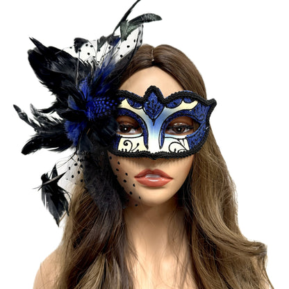 Women Costume Venetian Feather Masquerade Mask For Mardi Gras Party, Halloween, Christmas