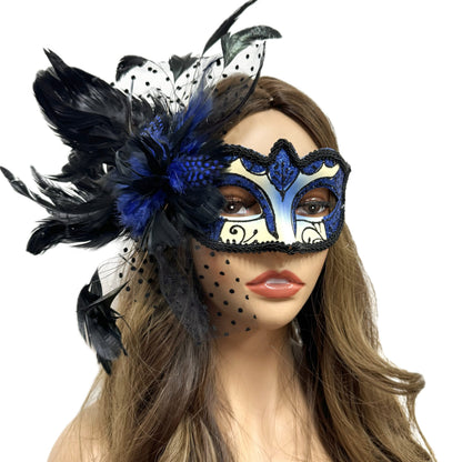 Women Costume Venetian Feather Masquerade Mask For Mardi Gras Party, Halloween, Christmas