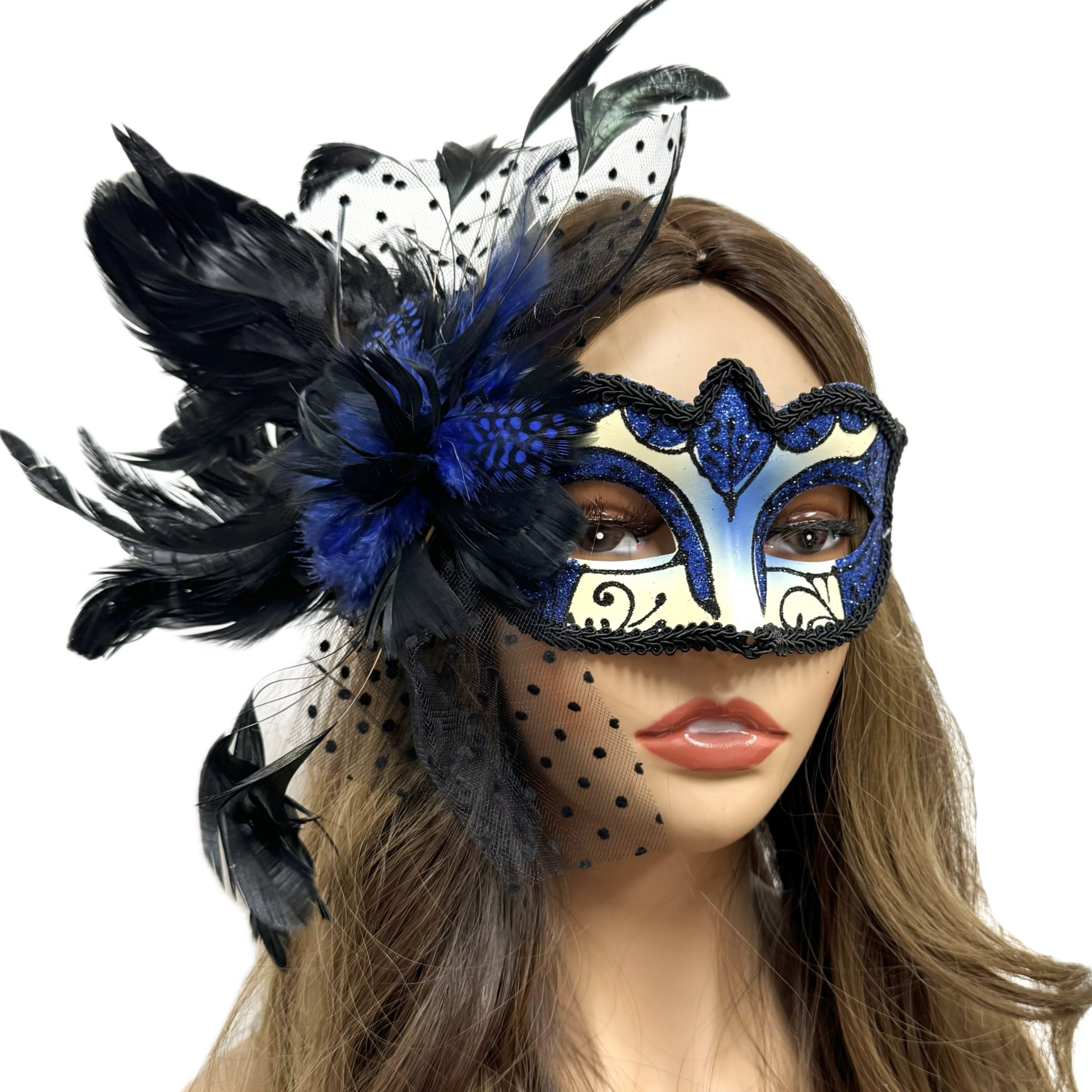 Women Costume Venetian Feather Masquerade Mask For Mardi Gras Party, Halloween, Christmas