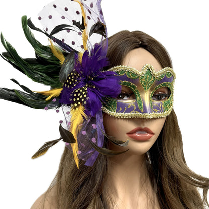 Women Costume Venetian Feather Masquerade Mask For Mardi Gras Party, Halloween, Christmas