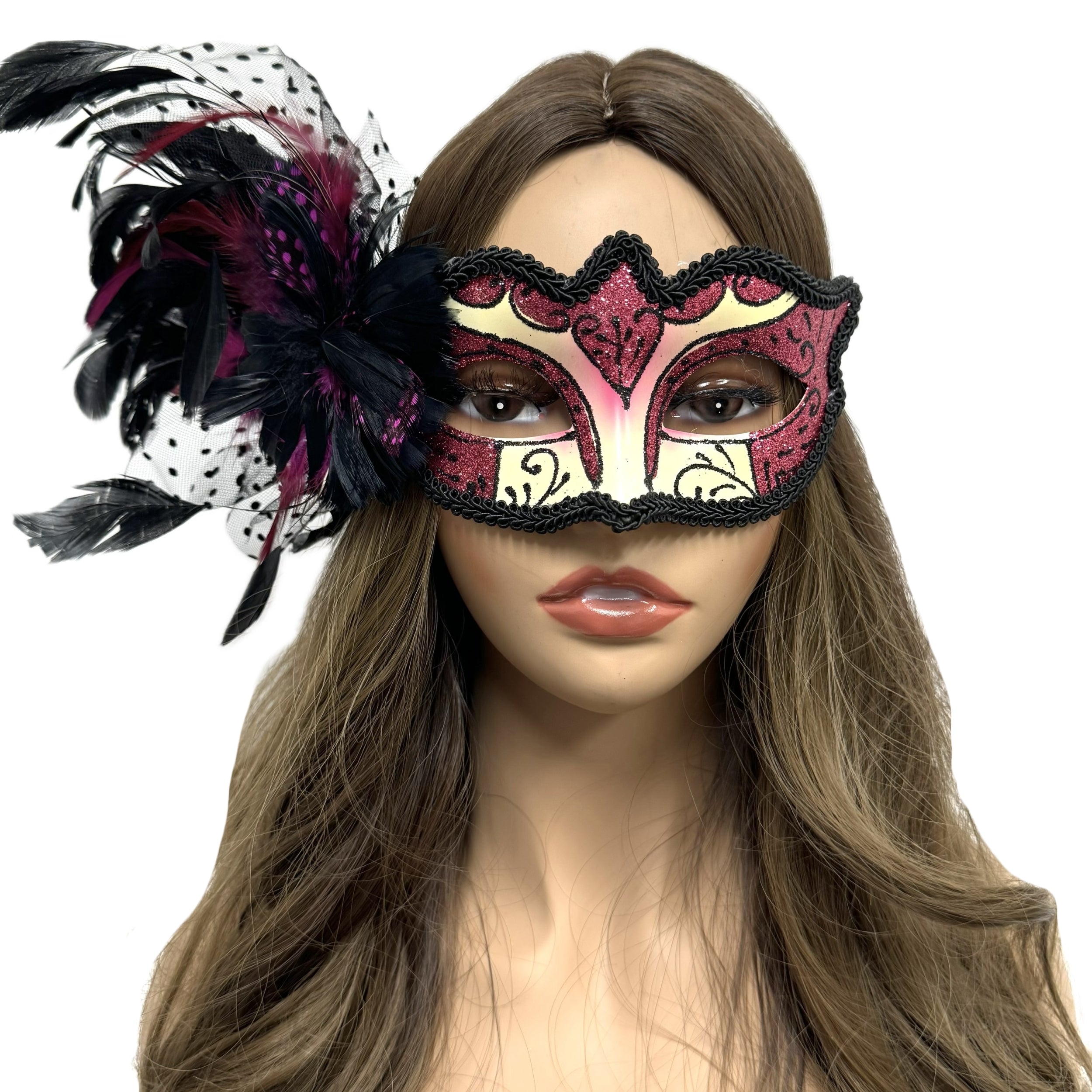 Women Costume Venetian Feather Masquerade Mask For Mardi Gras Party, Halloween, Christmas