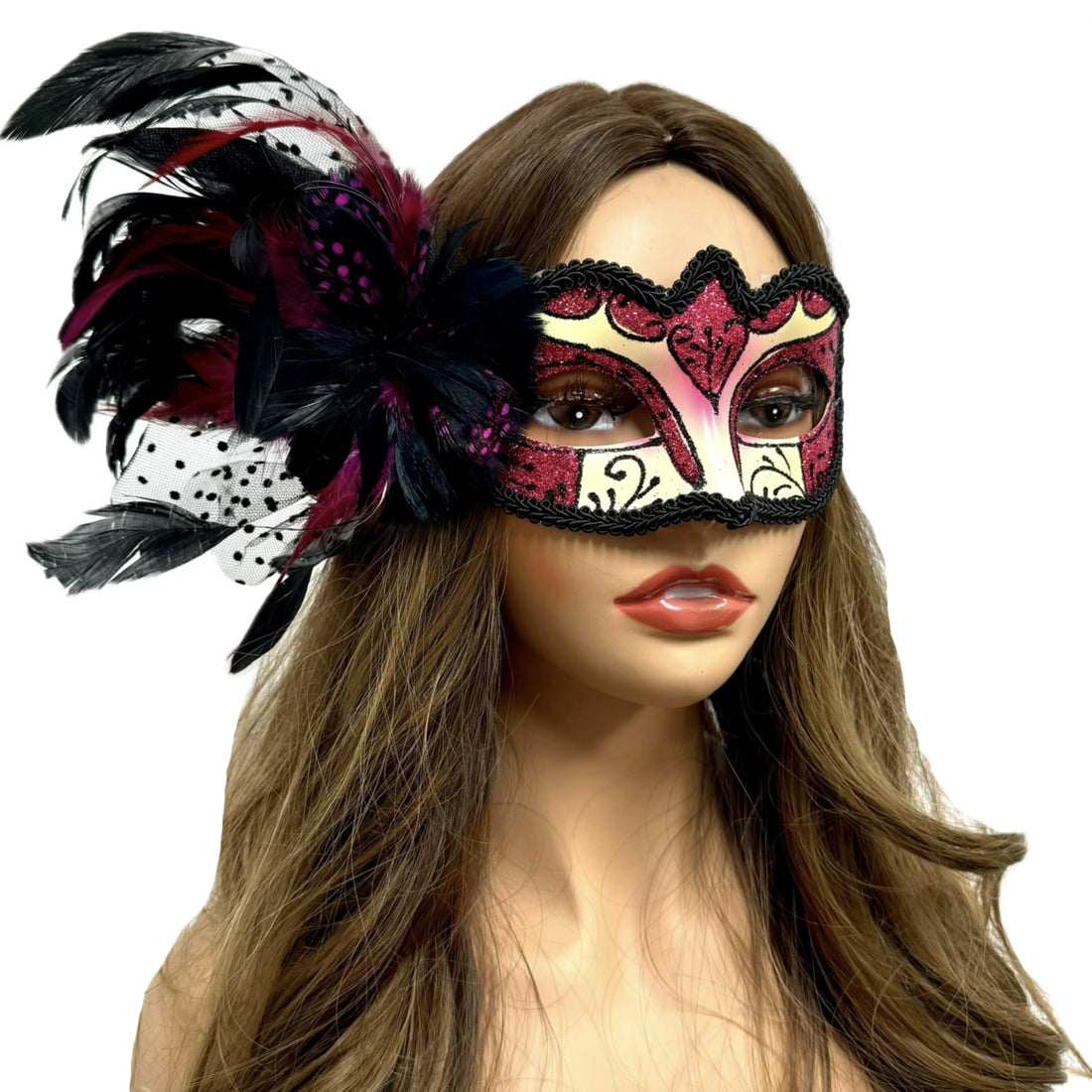 Women Costume Venetian Feather Masquerade Mask For Mardi Gras Party, Halloween, Christmas