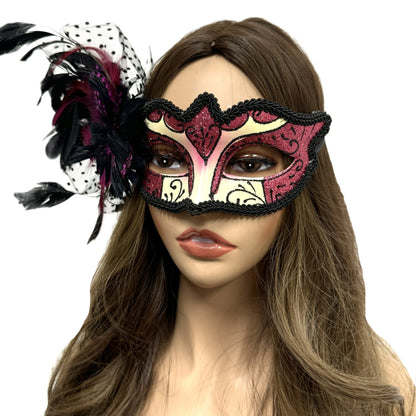 Women Costume Venetian Feather Masquerade Mask For Mardi Gras Party, Halloween, Christmas