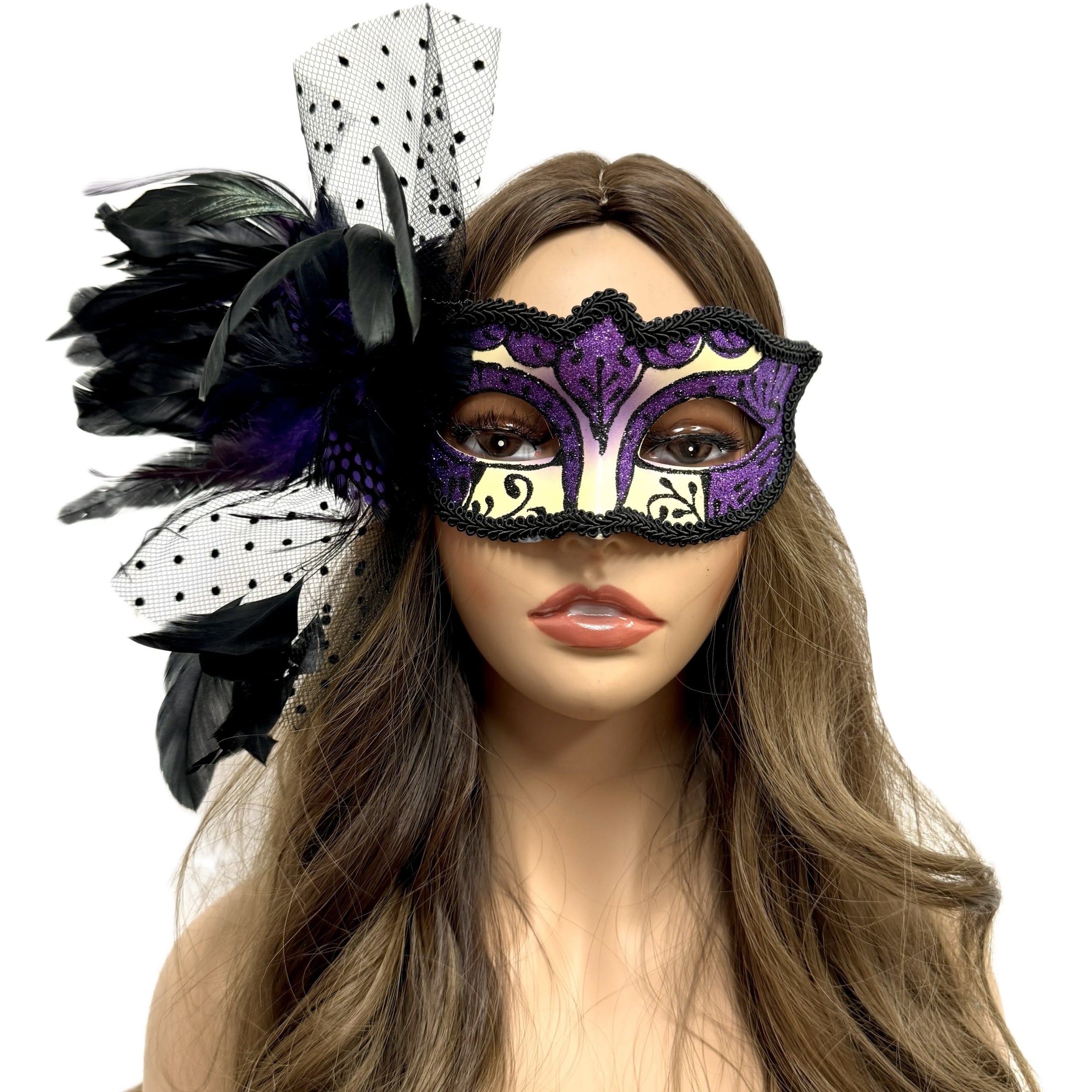 Women Costume Venetian Feather Masquerade Mask For Mardi Gras Party, Halloween, Christmas